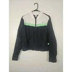 Nike Black White Green Zip Up Play Up Track Jacket Womens Large